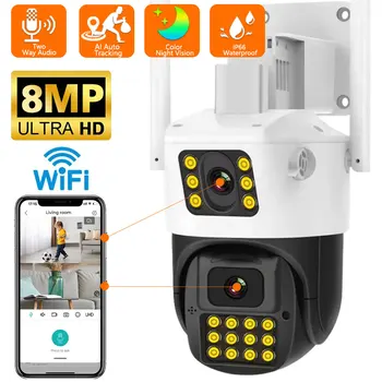8MP 4K PTZ Wifi Kamera Dual Objektīvs ar divu Ekrānu Ai Cilvēka Noteikt, Auto Izsekošana, Bezvadu Āra Novērošanas Kameru iCSee App