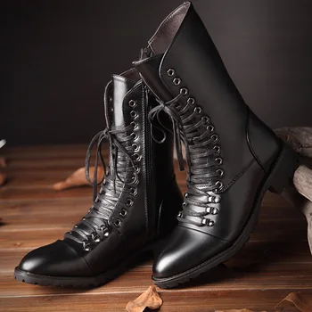 Anglijas stila vīriešu modes kovboju zābaki, mežģīnes up oriģinālo ādas kurpes tendence skaists high top boot rudens ziemas ilgi botas