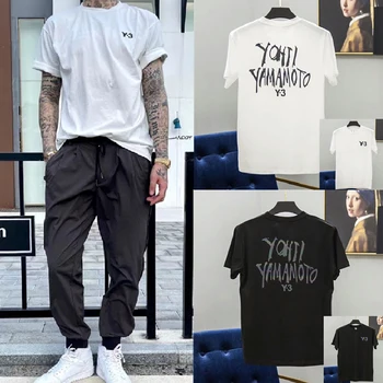 Y-3 Yohji Yamamoto Iela Moderns T-krekls Vasaras Zaudēt Grafiti Fontu Burtiem Y3 Sports Īsām Piedurknēm
