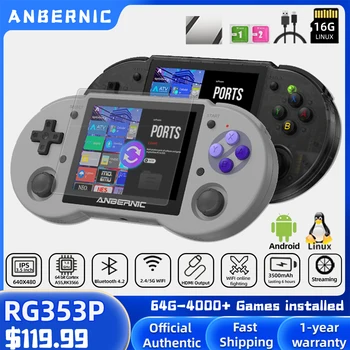 ANBERNIC Jaunu RG353P Portatīva Spēļu Konsole, kas ir 3,5 Collu Multi-touch Screen Android Linux Sistēmas HDMI-saderīgam Spēlētājs 64G 4400 Spēles
