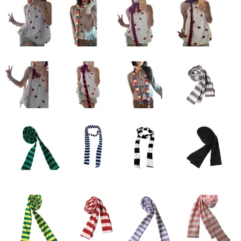 Lady Goth Harajuku Atdzist Scarve Y2k Stila Meitene Svītru Garas Adītas Šalles Modes Auduma Unisex Ielu Ikdienas Piliens kuģniecība