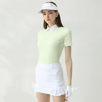 Golfist Golfa Sieviešu Vasaras Īsām Piedurknēm T-krekls Ziedlapiņu Apkakles Quick-dry Slim Fit Elastīgs Golfa Topi Dāmas Cēloņu Sporta Apģērbi