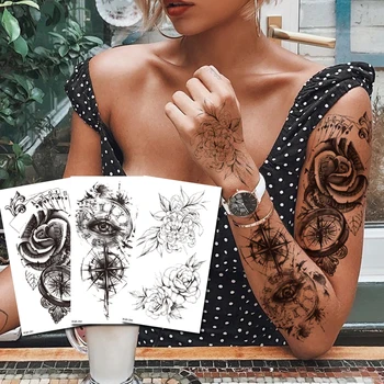 Ūdensnecaurlaidīgus Pagaidu Tetovējumu Uzlīmes Kompass viltus Tatto Body Art Flash Tetovējums Tatouage Roku, Roku, Muguras Kāju Tato Meiteni Sievietes Vīrieši