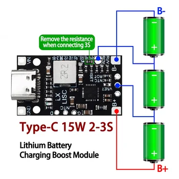 Tipa-C USB 2-3S BMS 15W 8.4 V 12,6 V 1.5 Litija Akumulatoru Uzlādes Padeves Modulis Ar Līdzsvarotu Atbalsta Ātrās Uzlādes Indikators