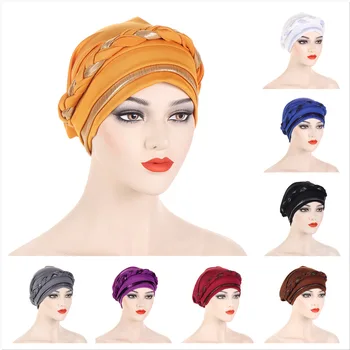 2023 Jaunas Sievietes Musulmaņu Turban Vizuļi Tīrtoņa Krāsu Beanie Islāma Iekšējo Hijab Turban Klp Cepures Modes Īss Pīņu Cepure