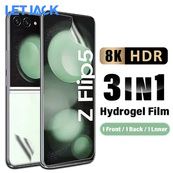 3in1 Pilnībā Segtu Hidrogelu Filmu Par Samsung Galaxy Z Flip5 Iekšējo Screen Protector For Samsung Z Flip4 3 5G Priekšējā Atpakaļ Mīksto Pārklājumu