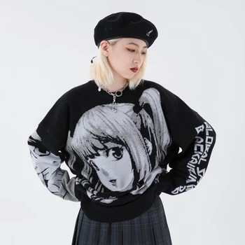 Lielgabarīta Ziemas Trikotāžas Goth Apģērbu Sieviete Meitenes Misa Amane Dizainers Gothic Džemperis Harajuku Kawaii Japāņu Drēbes