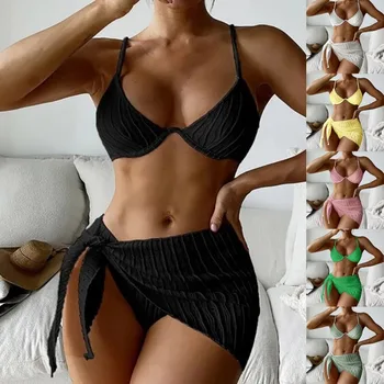 2023 Sexy Bikini Sieviešu Peldkostīms 3 Gabali Bikini Komplekts Pavada Uz Augšu, Brazīlijas Peldkostīmi Sieviešu Pludmales Valkāt Peldvietu Uzvalki
