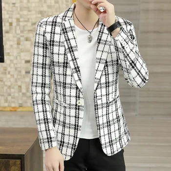 Vīriešu Profesionālo Valkāt 2023 Jaunu Mazo Tērps Vīriešiem korejas Izdevums Slim Slim Pleds Tendence Mazo Skaists Viena žakete 3XL