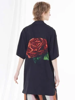 Liels rožu drukāt Īss piedurknēm krekls yohji yamamotos homme vīriešiem, krekli vīriešu apģērbs Unisex krekls sievietēm