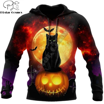 Halloween Black Cat 3D Visas Iespiests Rudens Vīriešiem, Hoodies (Unisex) Ikdienas Puloveri Zip pelēkā vārna Streetwear Tracksuit DW637