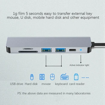 6 In 1 USB C Tipa Rumbu Adapteris Ar 4K 30Hz HDMI-Saderīgam Multiport Karšu Lasītājs USB3.0 TF PD Video Multi Portu Adapteri