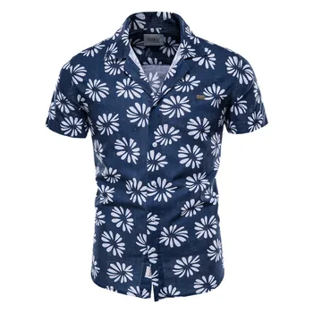 Moderns Havaju Stila Krekls Vīriešiem Ziedu Izdrukāt 100% Kokvilnas Kvalitāti Pludmales Krekls Vīriešiem Jauku Jaunu Vasaras Īsām Piedurknēm Vīriešu Krekli