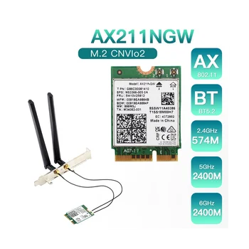 AX211NGW+Dual Antenu WiFi 6E M. 2 Taustiņu E CNVio2 2,4 Ghz/5 ghz Bezvadu Tīkla Karte, 802.11 Ac Bluetooth 5.2 Adapteri