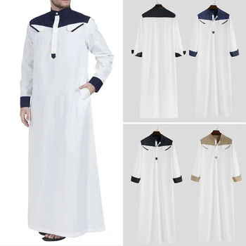 Arābu Tuvajos Austrumos Jubba Thobe Musulmaņu Apģērbu Mandarīnu Kakla Musulmaņu Kleita Vīriešiem 066C