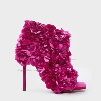 Rožu Ziedlapiņas Dekoru Atvērtu Purngalu Potītes Zābaki Sandales Paslīdēt Uz Sieviešu Kurpes Augstpapēžu Kurpes Augstpapēžu Kurpes Jaunas Modes 2023 Zapatos Para Mujere