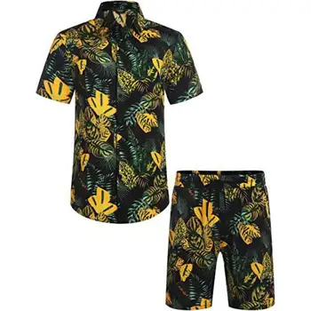 Modes Vīriešiem Komplekti S-5XL Vīriešu Vasaras Pludmales Komplekts Īsām Piedurknēm Havaju Krekls Un Šorti Ikdienas Ziedu Krekls Beach Divas Gabals Uzvalks