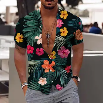 3D Ziedu Drukāt Vasaras Krekli Vīriešiem Vīriešu Havaju Tropu Pludmales Krekls ar Īsām Piedurknēm Modes Topi, t-veida Krekls Homme Blūze Camisa