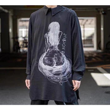 Yohji Yamamoto Vīriešiem Un Sievietēm Pāris Krekls, Gari Mati Sievietei Atpakaļ Paralēlās Drukāšanas Plecu Sprādzes Gadījuma Augšu