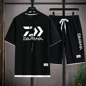 2023 Daiwa Sporta vasaras uzvalku Vīriešu elpojošs zvejas tērps, Sporta uzvalkā ar Īsām Piedurknēm T-krekls + Šorti Ātri Sausas 2-piece set