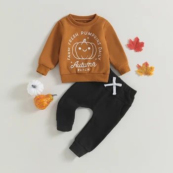 Halloween Toddler Bērnu Zēniem Kritums Apģērbu Komplekti Bērnu, Jaundzimušā Apģērbu Komplekts Bērniem Vēstule Ķirbju sporta Krekls Bikses 2gab Kostīmi Tērpi