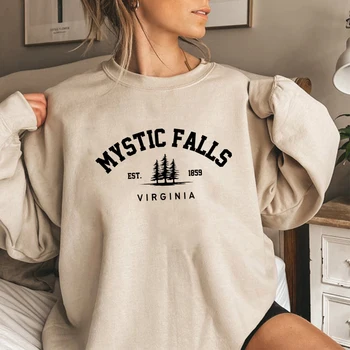 Mystic Falls Virginia sporta Krekls Salvatores pelēkā vārna Unisex garām Piedurknēm Crewneck Puloveri Hoodies Ikdienas Džemperis Faniem