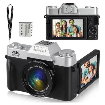 Jaunu 48MP Digitālo Foto Kameru Fotografēšanai Flip Ekrāns ar 4K UHD Selfie Videokamera Live Stream Vlog Video Kamera, Wifi, Webcam
