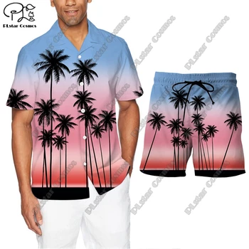Havaju Pludmali, Vasaru Havaju Komplekts 3D Iespiesti Havaju Krekls + Pludmales Šorti Vīriešu un Sieviešu Palmu Koku Maple Leaf Drēbes