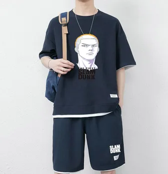 Vīriešu Tops + Bikses 2 Gabals, kas Slam Dunk Drukāt Japāņu Anime Gadījuma T-krekls un Šorti Vasaras Īsām Piedurknēm Basketbola Sporta