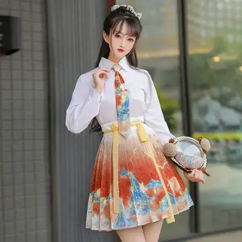 Hanfu Ķīniešu Tradicionālā Kleita Svārki Uzvalks Modificētu Koledžas Stila Studentiem JK Krekls Kroku Svārki Pavasara Rudens Sieviešu Drēbes