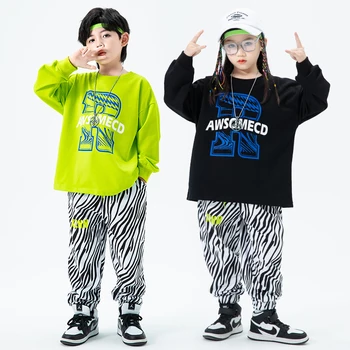 Bērniem Hip Hop Apģērbs Vaļīgs Krekls Topi Streetwear Zebra Jogger Bikses Meitenēm Pusaudžu Zēni Džeza Deja Kostīmu Koncerts Drēbes