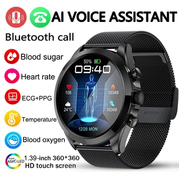2023 Jaunu Bluetooth Zvanu Asins Glikozes Smart Skatīties EKG+PPG Veselības Uzraudzības Vīriešu Sirds ritma, Ķermeņa Temperatūra Fitnesa Smartwatch