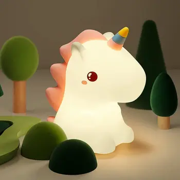 Gudrs Silikona Unicorn LED Nakts Gaisma Bērniem Bērnu USB Lādējamu Karikatūra Dzīvnieku Guļamistaba Dekori Touch Nakts Lampas Dāvanas