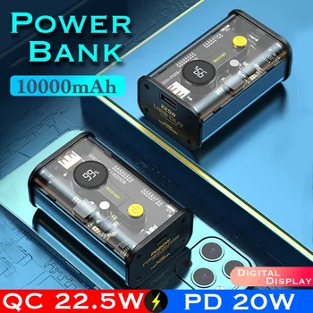 10000mAh Power Bank Portatīvo Powerbank ar LED Digitial Displejs Caurspīdīga Mini 22.5 W Ātri Lādētājs iPhone Batterie Externe