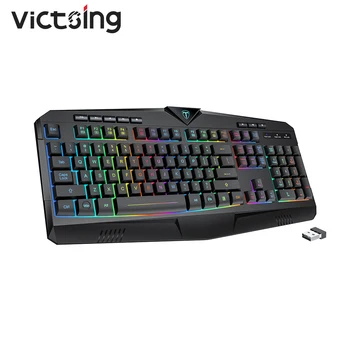 VicTsing PC302 2.4 G Bezvadu Spēļu Tastatūra, Uzlādējams Klusu, Ergonomisku Datoru Klaviatūras ar RGB Backlit PC Windows