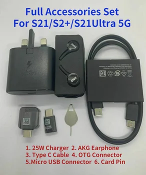 Pilns Aksesuāru Komplekts Samsung Galaxy S21/S21+/S21Ultra 5G 25W EP-TA800 Lādētāja Tips C OTG Kabelis USB Savienotājs Kartes Pin