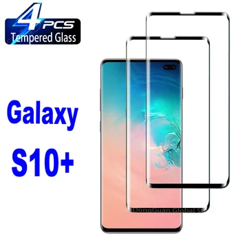 1/4gab 3D Rūdīta Stikla Samsung Galaxy S10+ S10 Plus SM-G975 Izliekta, Pret Skrāpējumiem Ekrāna Aizsargs, Stikls