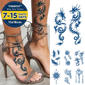Zila Ilgstošu Totem Tintes Sula Ūdensnecaurlaidīgus Pagaidu Tetovējumu Uzlīmes Pūķis Spalvu Ziedu Body Art Viltus Tatto Vīriešu Un Sieviešu Tetovējumi