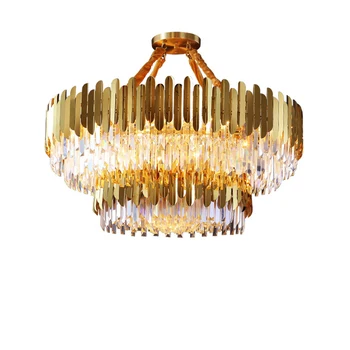 2 Slānis Postmodernisma Nerūsējošā Tērauda Crystal Gold Dizainers LED Lustras Apgaismojums Luste Karājas Lampas Foajē Dinning Room