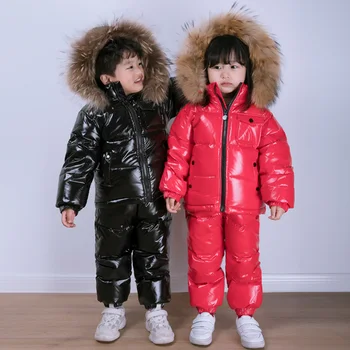 -30 Grādu ziemas bērni sabiezējumu dūnu jaka uzvalks Zēniem dūnu jaka + silts leju bikses divu gabals, kas Meitenēm ūdensizturīgs slēpošanas uzvalks