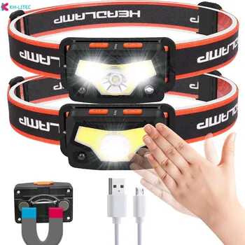 9 Režīmi Handfress Kustības Sensors Spēcīgs LED Lukturis lukturis Galvas Lampas COB Lukturīti Lāpu vadītājs, gaismas, Kempings, makšķerēšana