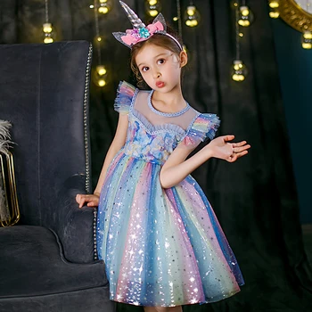 Krāsains Puse Kleita Meitenēm Vasarā Bērni bez Piedurknēm Vizuļi Mežģīņu Ziedu Kleitas, Bērnu Drēbes Princess 3-10 Gadiem Vestidos