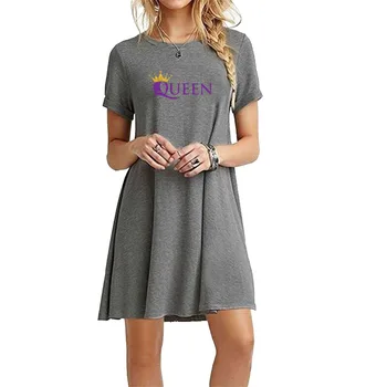 Jaunas Sieviešu Vasaras Karalienes Kleitu Modes Iespiesti Brīvs T-krekls Kleitas Gadījuma Īsām Piedurknēm pusgarās Kleita
