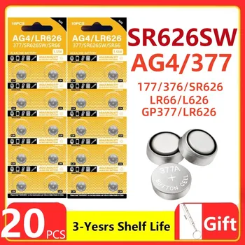 20PCS AG4 LR66 377 1.55 V Poga Baterijas Pulksteņu Rotaļlietas Tālvadības 377A SR626 196 SR626SW CX66 L626 376 Šūnu Monētas Sārma Baterija