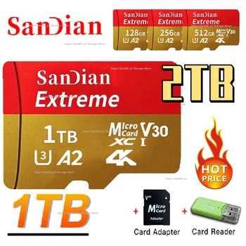 Micro SD Atmiņas Kartes 128GB 256 GB Class10 U3 Micro TF Kartes 2TB 1 TB liela Ātruma SD Kartes A2, Telefona Dūkoņa Kamera ar Adapteri