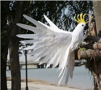 liela 35x45cm baltās spalvas papagailis,Roku darbs modeli,izplešot spārnus spalvas kakadu posmā prop,mājas, dārza dekorēšanai rotaļlieta w0888