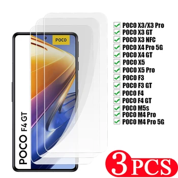3Pcs 9H Rūdīts stikls Viedtālruni xiaomi Poco X4 X5 M4 Pro 5G ar aizsargplēvi M5 M5s F4 F3 GT X3 NFC tālruņa ekrāna aizsargs