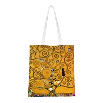 Pasūtījuma Dzīvības Koks Līdz Gustava Klimta Auduma Iepirkumu Somas Sieviešu Mazgājams Pārtikas Preces, Glezniecības Mākslas Pircējs Tote Somas