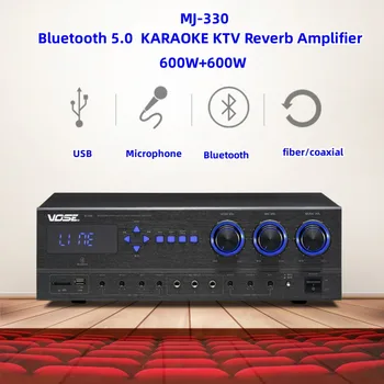 MJ-330 Bluetooth 5.0 600W*2 Stereo HIFI Posmā Mājas KARAOKE KTV Atbalss Audio Pastiprinātājs Ar USB Optisko Koaksiālie Mikrofona Ieeja