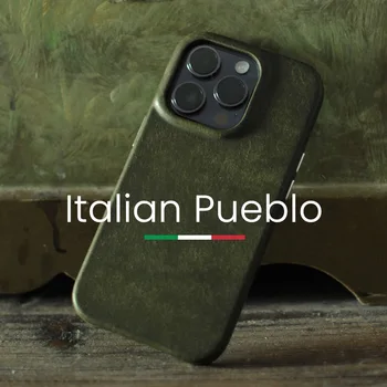 Itālijas Pueblo Īstas Ādas Gadījumā iPhone 14 Pro Max Plus 13 Gatavotās Magnētisko Luksusa Matēta Pātagot Tālruņa Vāciņu